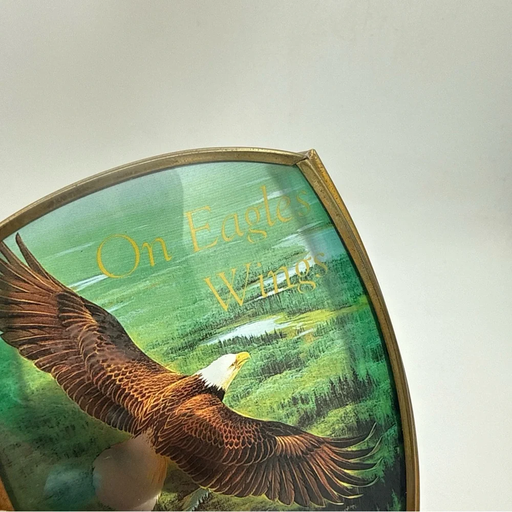 Enesco Stained Glass w/ brass Panel Candle Holder Bald Eagle on Eagles Wings